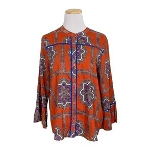 Anthropologie Porridge Paisley Bell Sleeve Top Womens Small Colorful Boho